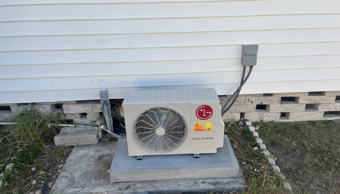 LG ductless mini split outdoor condenser installed at a St. Petersburg home
